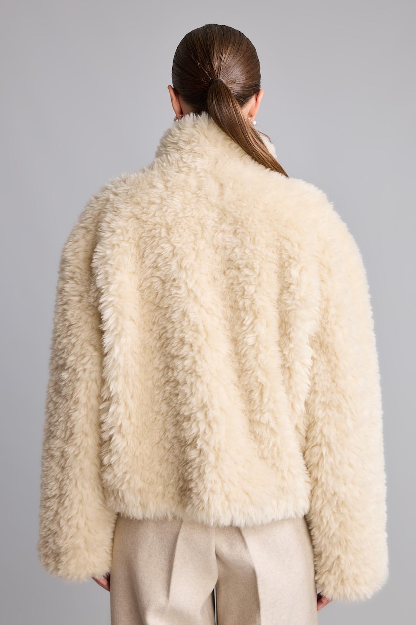 Women Ecru Regular Fit Fur Coat Faux Fur