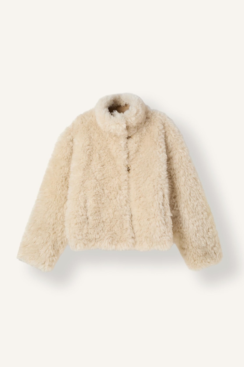 Women Ecru Regular Fit Fur Coat Faux Fur