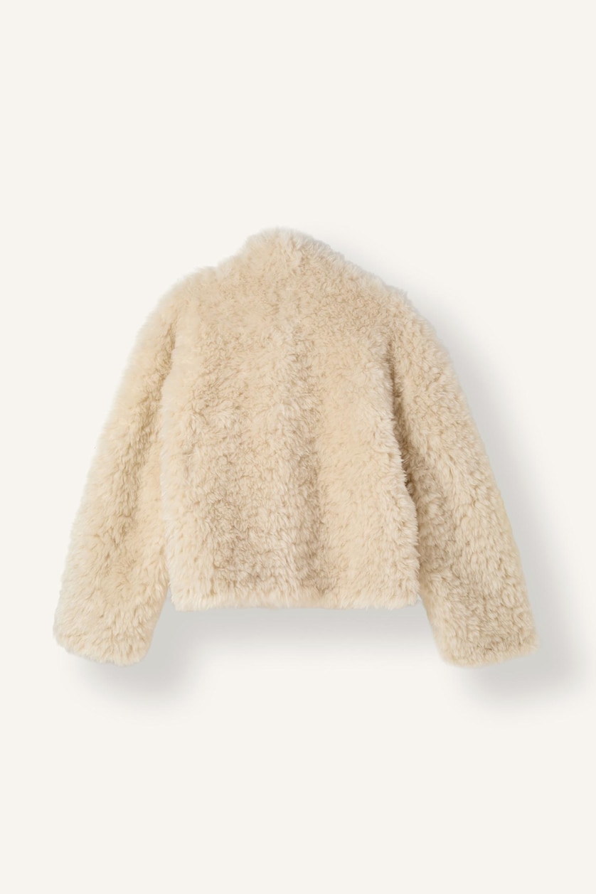 Women Ecru Regular Fit Fur Coat Faux Fur