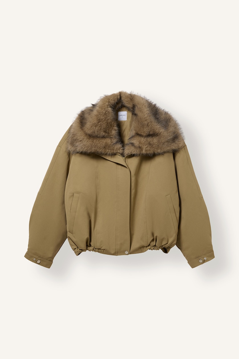 Women Beige Button up Puffer Jacket