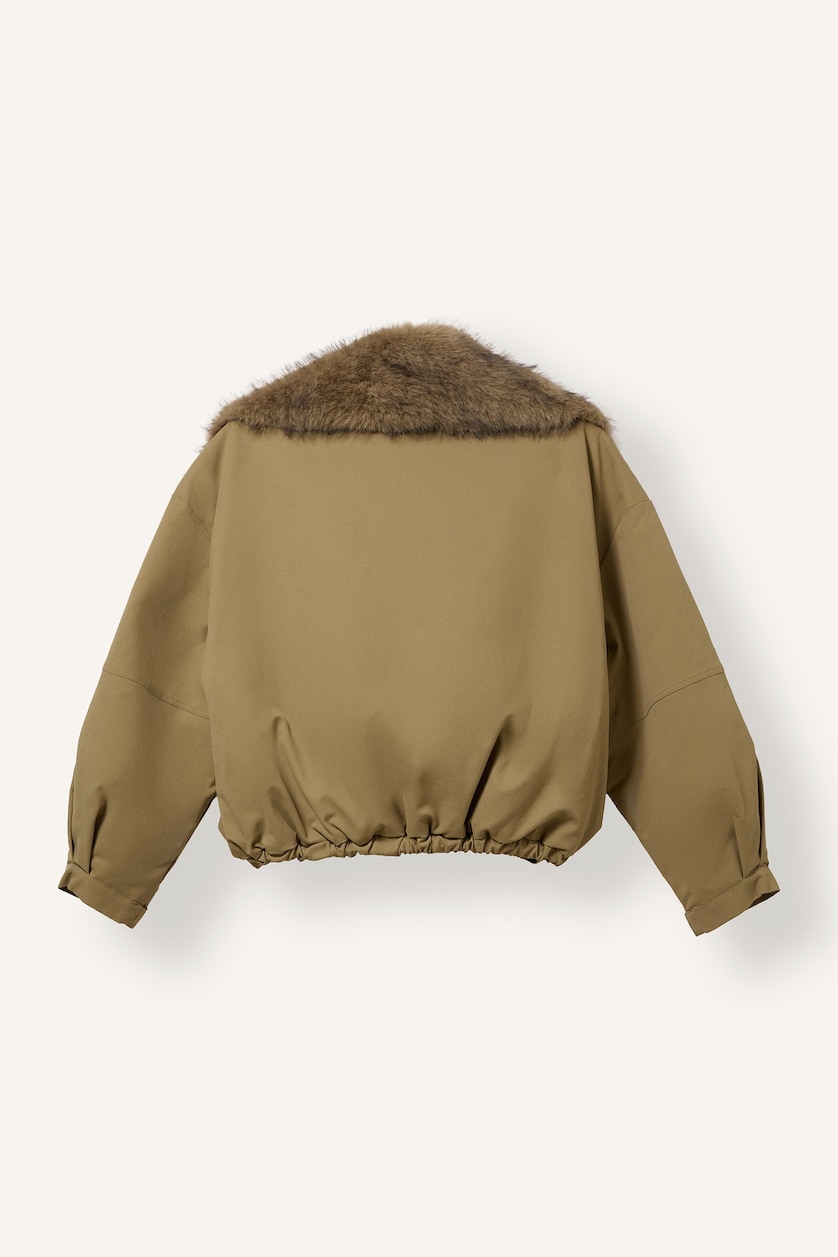 Women Beige Button up Puffer Jacket