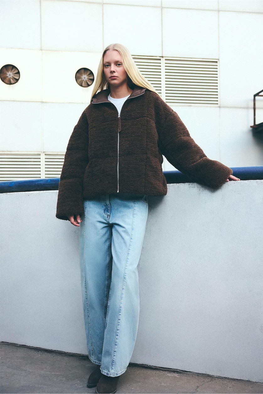 Women Brown Zipper Puffer Jacket