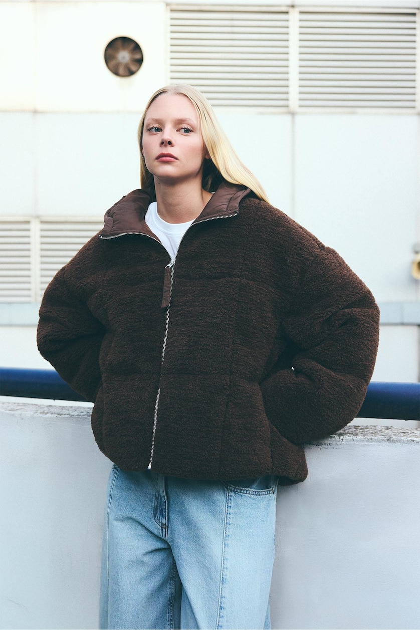 Women Brown Zipper Puffer Jacket