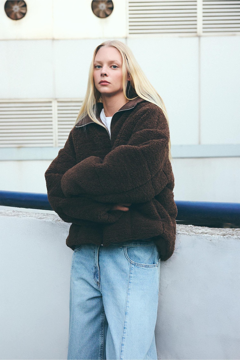 Women Brown Zipper Puffer Jacket