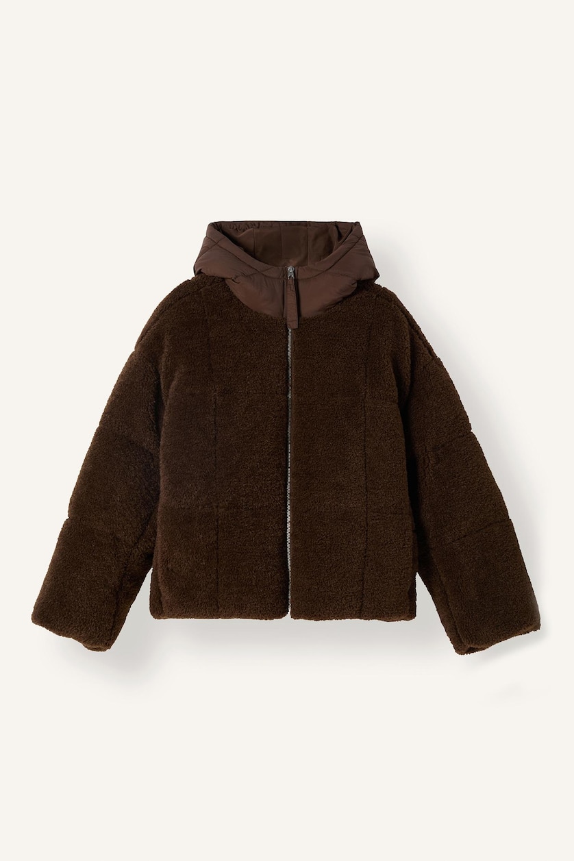 Women Brown Zipper Puffer Jacket
