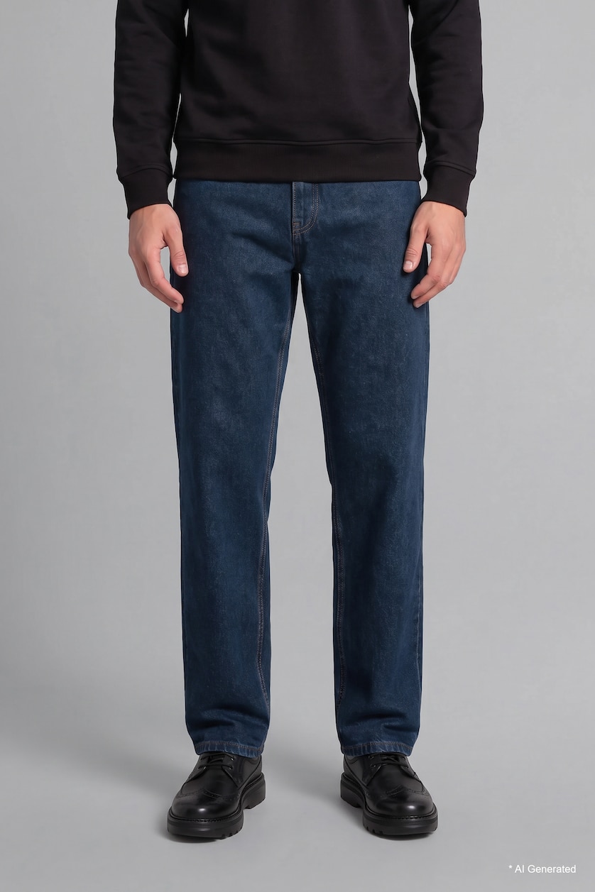 MAN Dark Blue Sergio Regular Fit Mid Waist Straight Leg Jeans