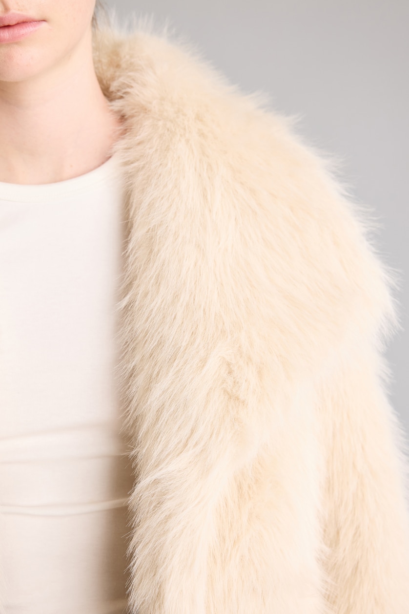 Women Ecru Regular Fit Fur Coat Faux Fur