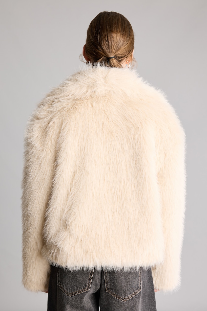 Women Ecru Regular Fit Fur Coat Faux Fur