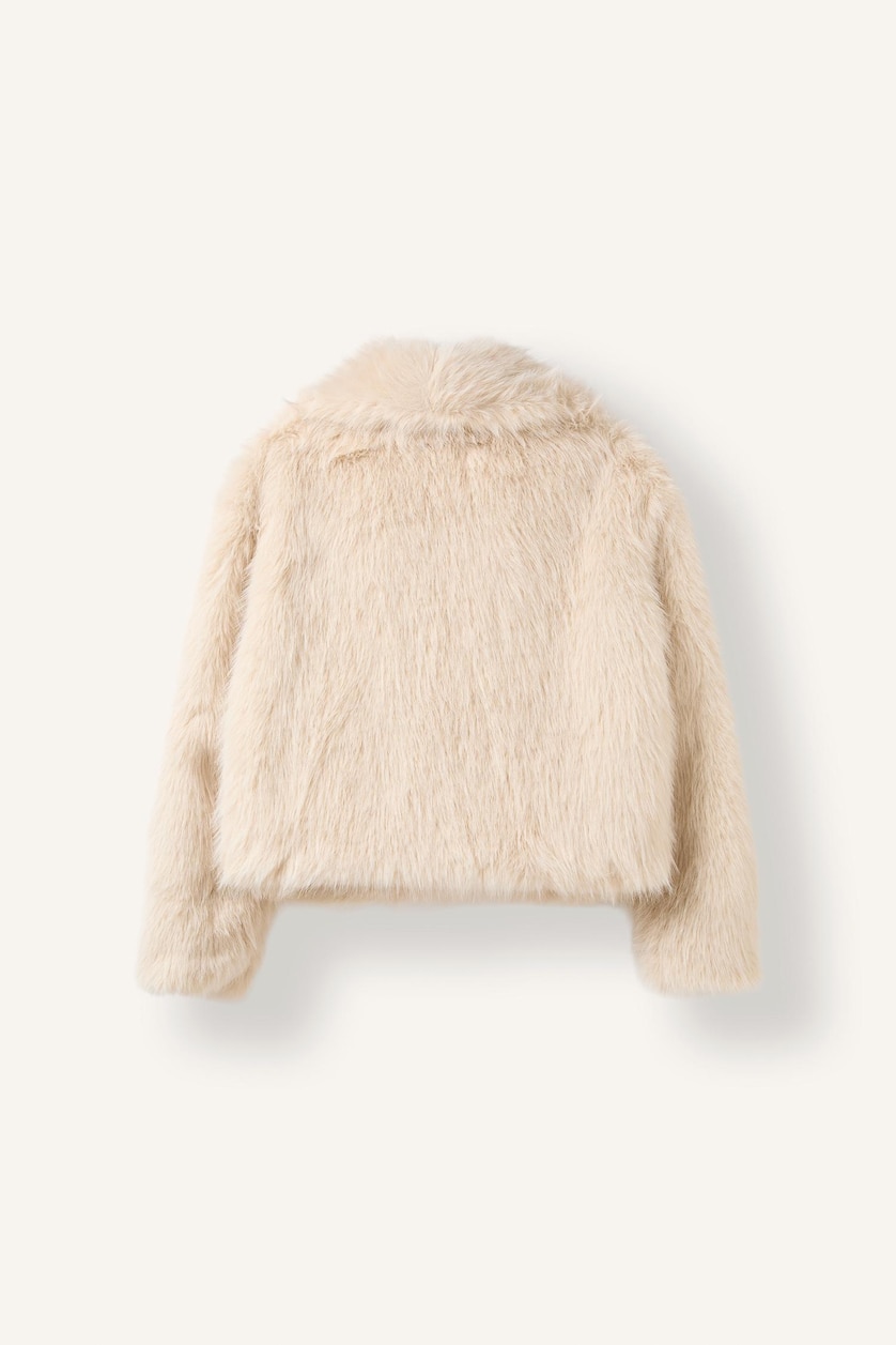 Women Ecru Regular Fit Fur Coat Faux Fur