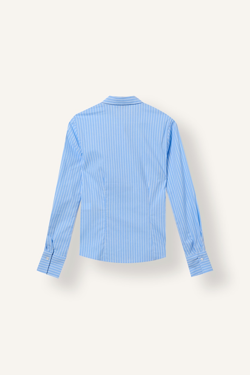 WOMAN Blue Fitted Striped Bengaline Long Sleeve Shirt