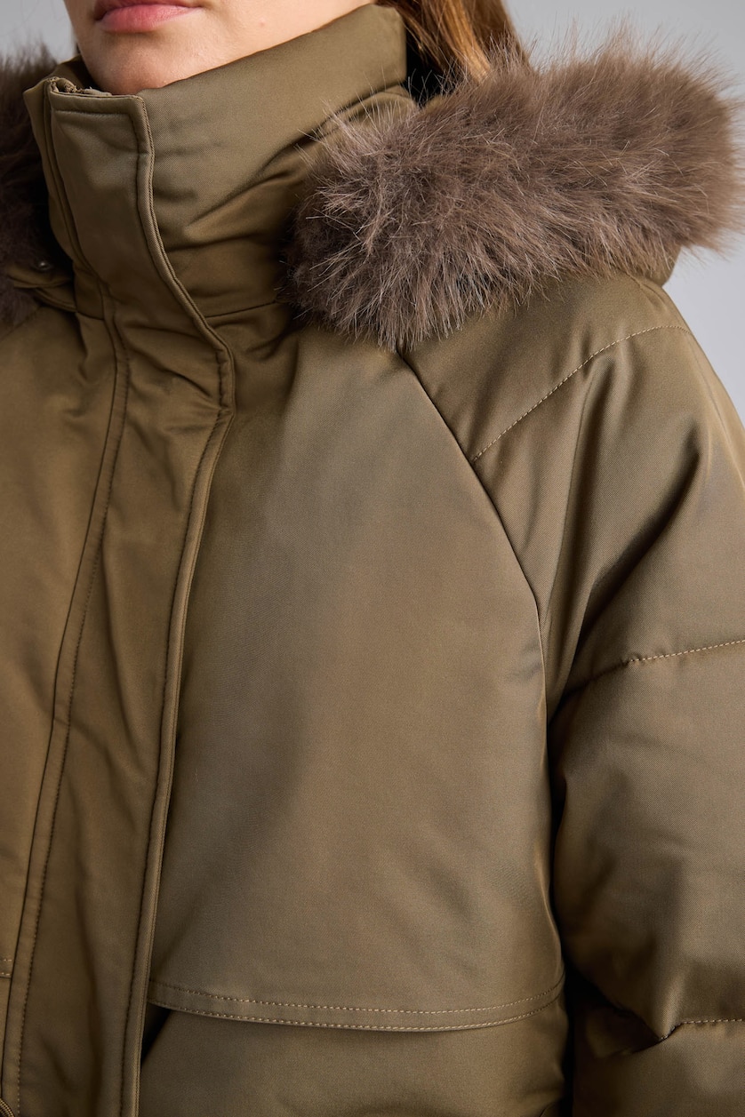 Kadın Haki Regular Fit Kürk Kapüşonlu Parka