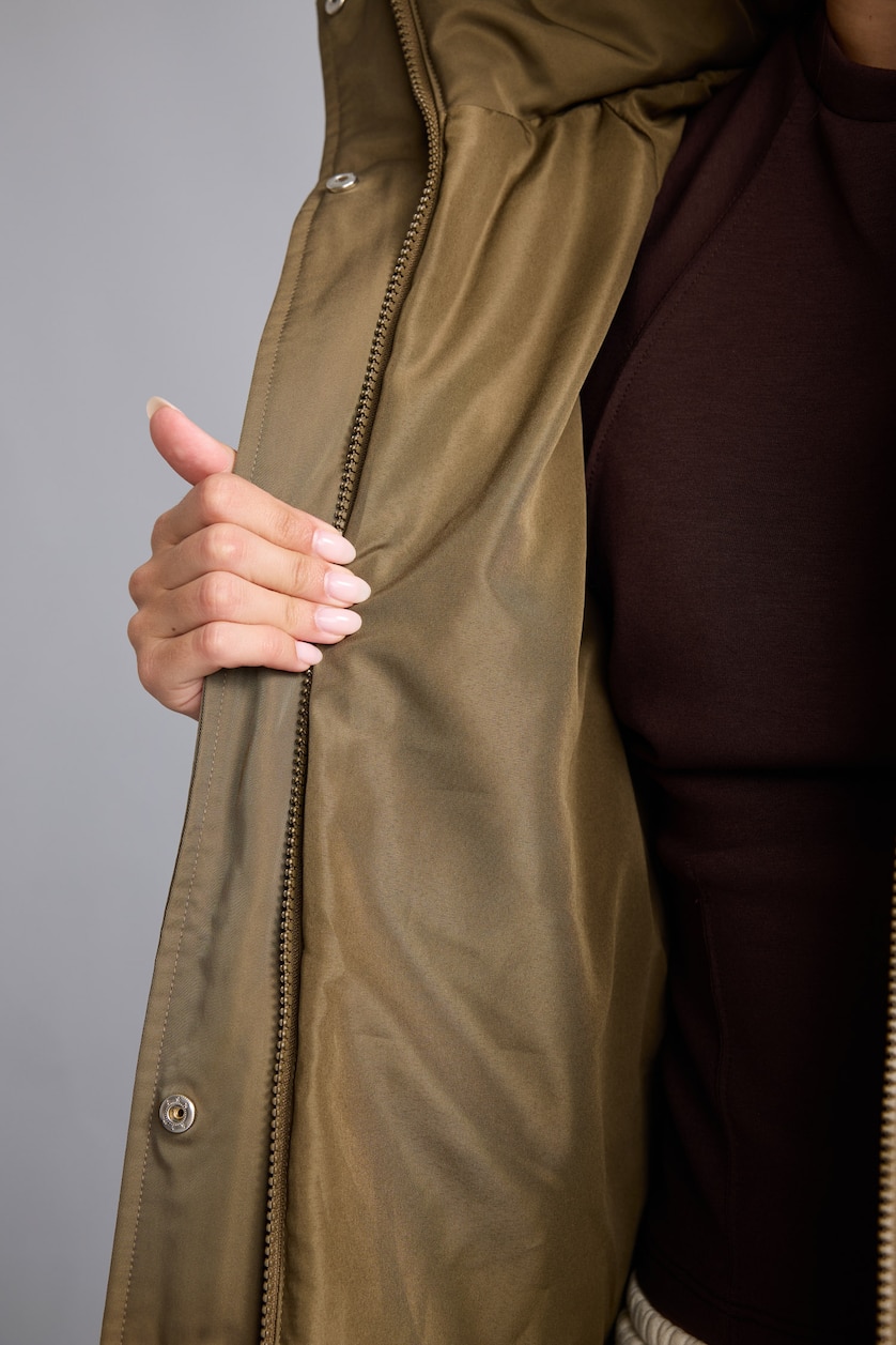 Kadın Haki Regular Fit Kürk Kapüşonlu Parka