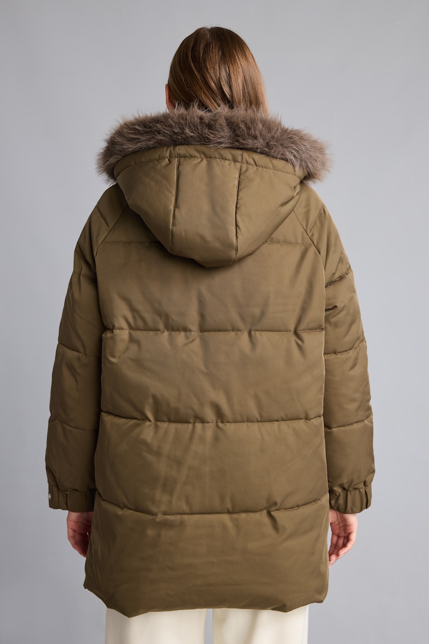 Kadın Haki Regular Fit Kürk Kapüşonlu Parka