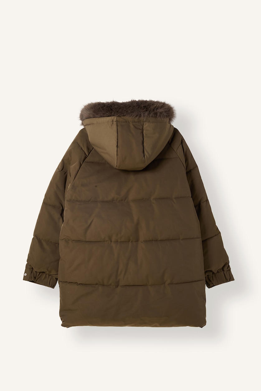 Kadın Haki Regular Fit Kürk Kapüşonlu Parka