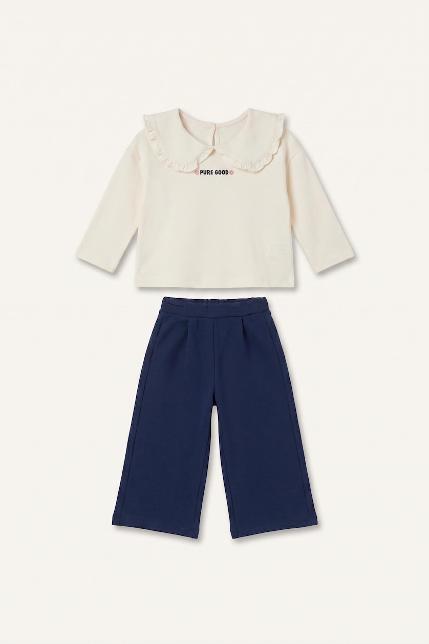 Baby Girls Ecru Baby Girl 100% Cotton Regular Fit 2 Piece Set