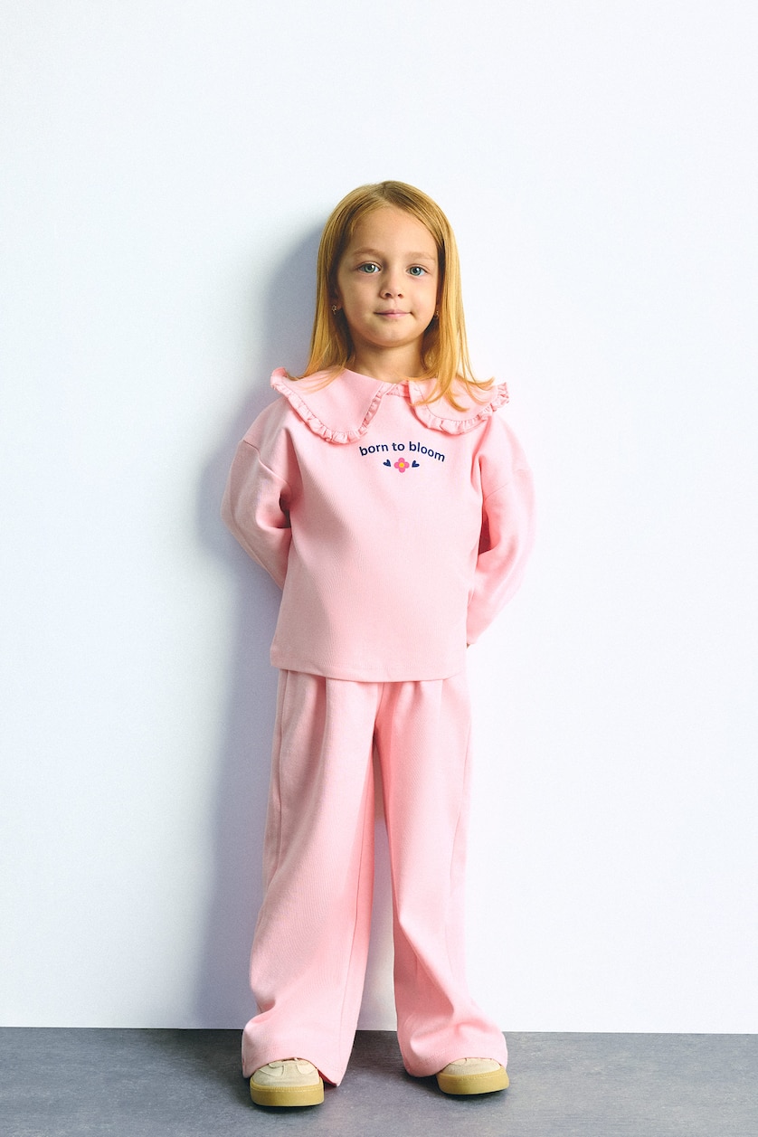 Baby Girls Light Pink Baby Girl Light Pink 100% Cotton Peter Pan Collar Top and Pants Set