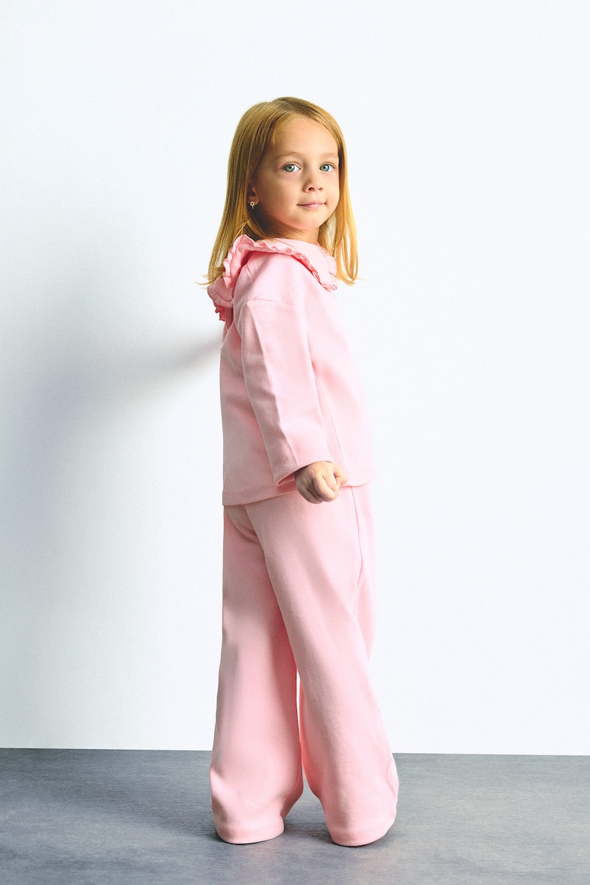 Baby Girls Light Pink Baby Girl Light Pink 100% Cotton Peter Pan Collar Top and Pants Set