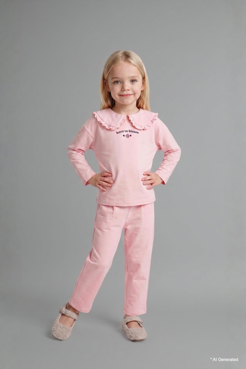 Baby Girls Light Pink Baby Girl Light Pink 100% Cotton Peter Pan Collar Top and Pants Set