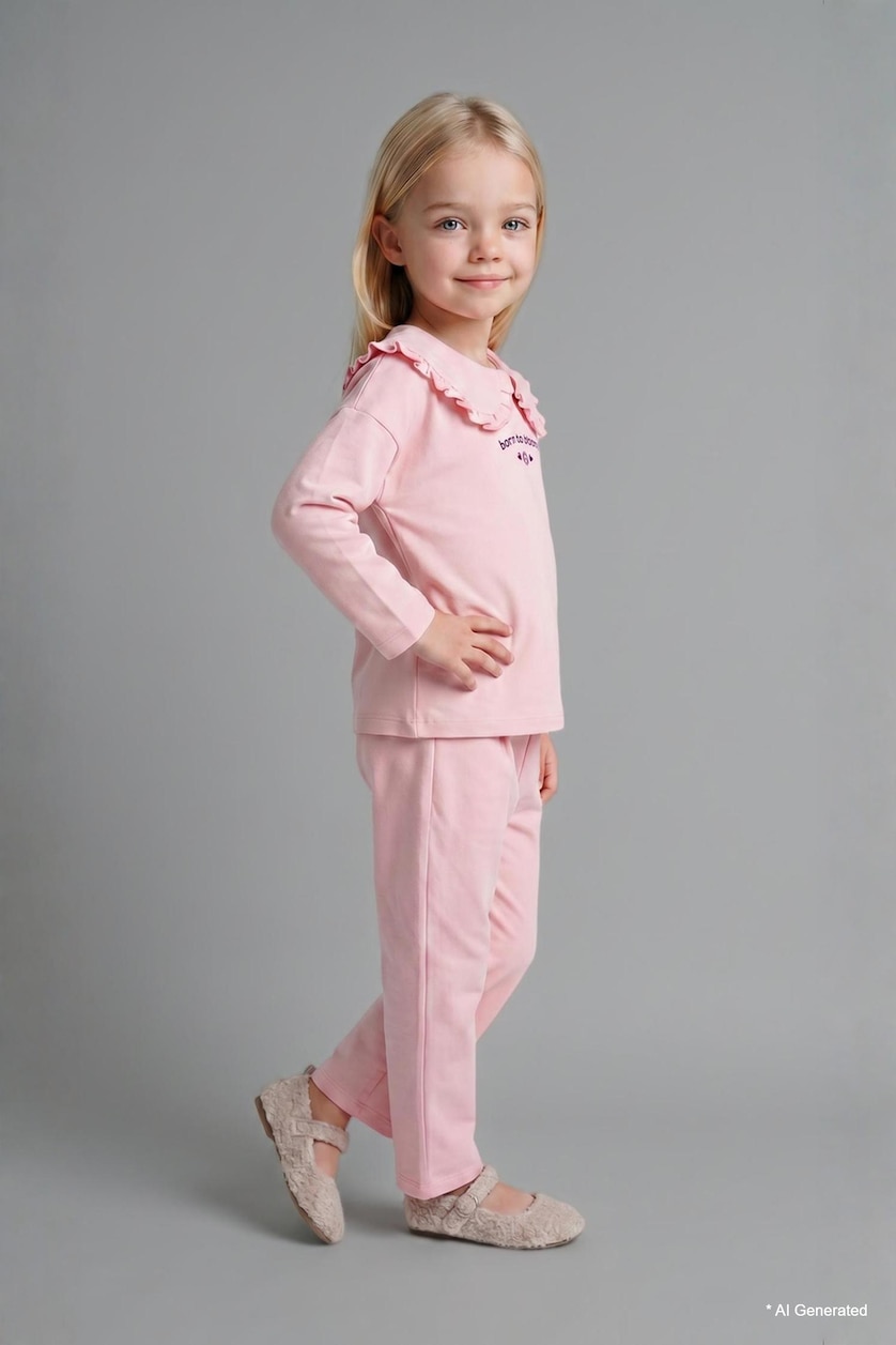 Baby Girls Light Pink Baby Girl Light Pink 100% Cotton Peter Pan Collar Top and Pants Set