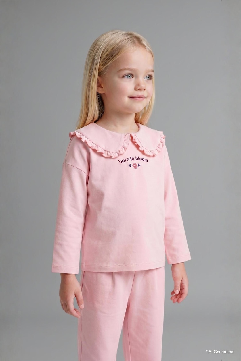 Baby Girls Light Pink Baby Girl Light Pink 100% Cotton Peter Pan Collar Top and Pants Set