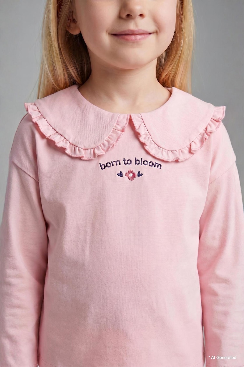 Baby Girls Light Pink Baby Girl Light Pink 100% Cotton Peter Pan Collar Top and Pants Set