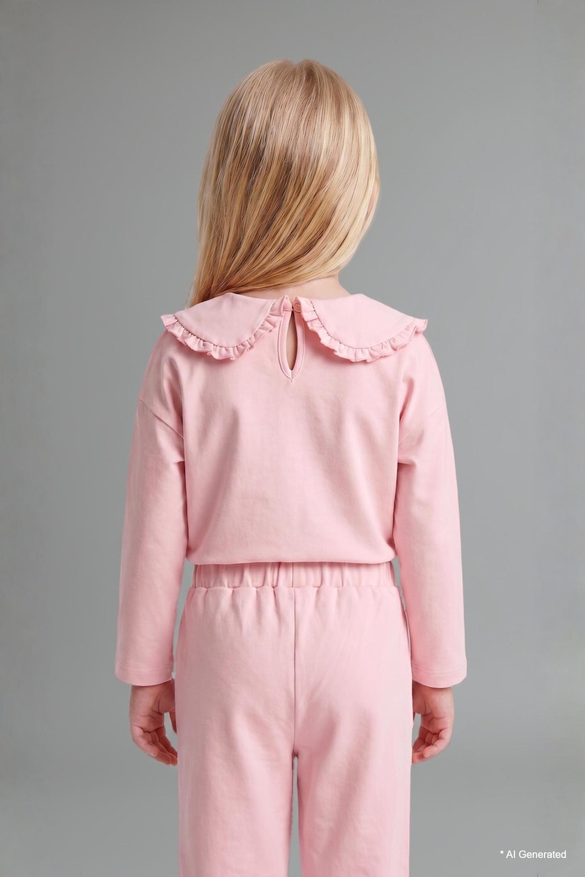 Baby Girls Light Pink Baby Girl Light Pink 100% Cotton Peter Pan Collar Top and Pants Set