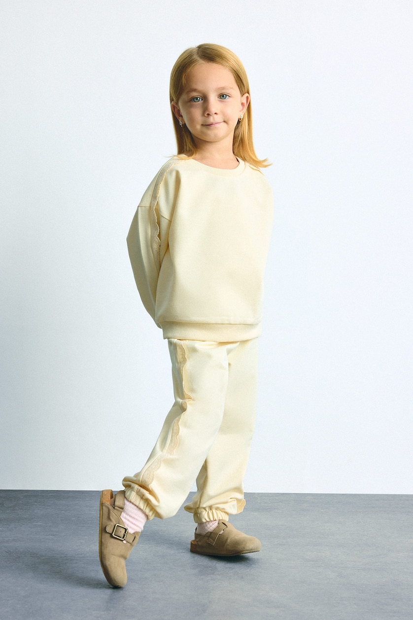 BÉBÉ FILLE Écru Ensemble Top à manches longues et bas à taille élastique pour bébé fille