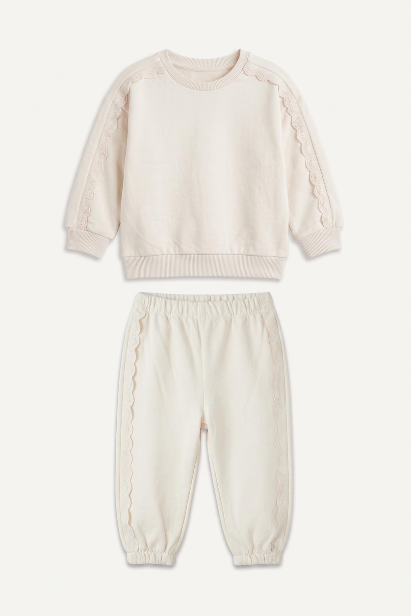 BÉBÉ FILLE Écru Ensemble Top à manches longues et bas à taille élastique pour bébé fille