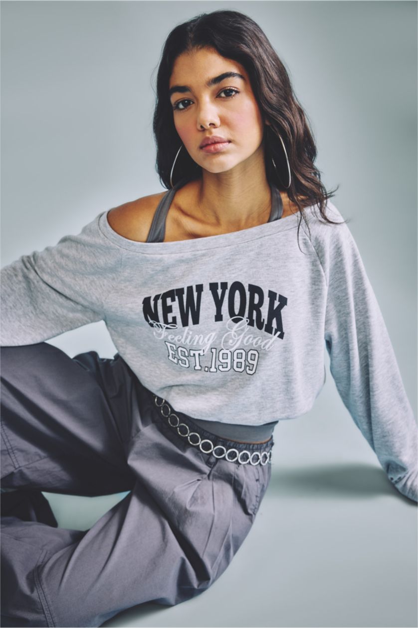 Women Light Grey Melange Long Sleeve T-Shirt