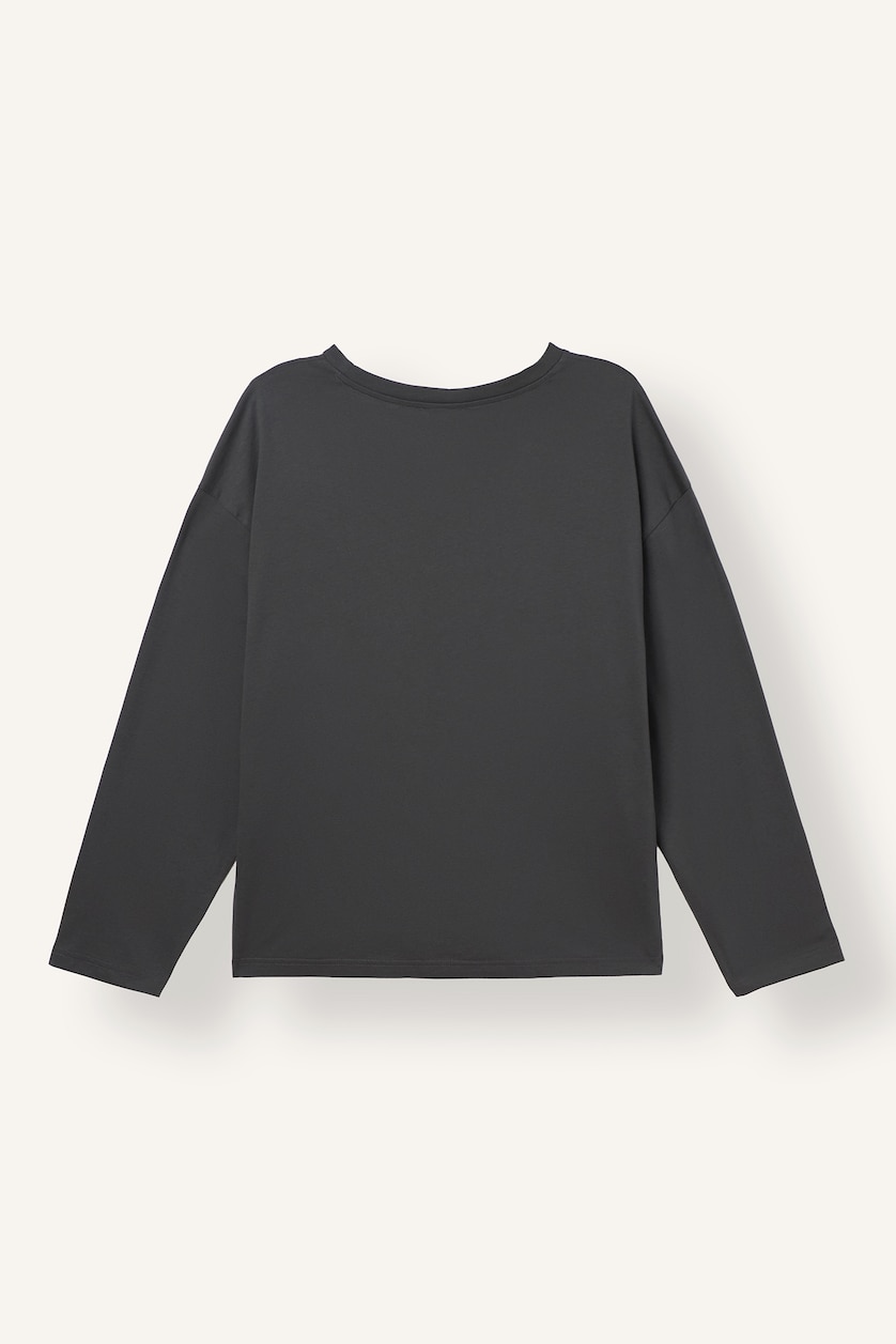 WOMAN Anthracite Oversize Fit Printed 100% Cotton Crew Neck Long Sleeve T-Shirt