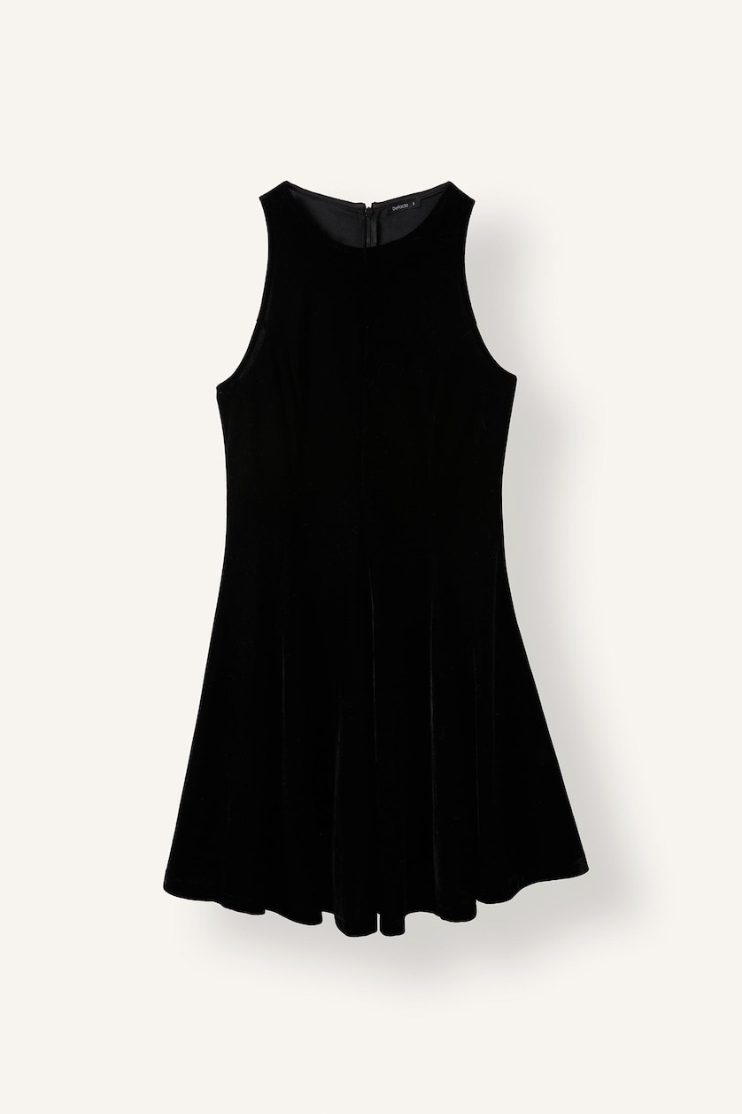 WOMAN Black Baby Girl Flared Fit Short Sleeve Corduroy Mini Dress