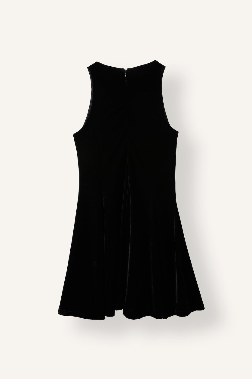 WOMAN Black Baby Girl Flared Fit Short Sleeve Corduroy Mini Dress