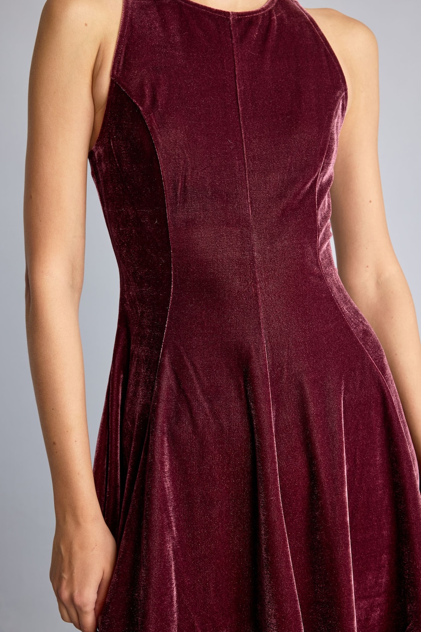 WOMAN Bordeaux Flared Fit Short Sleeve Velvet Mini Dress