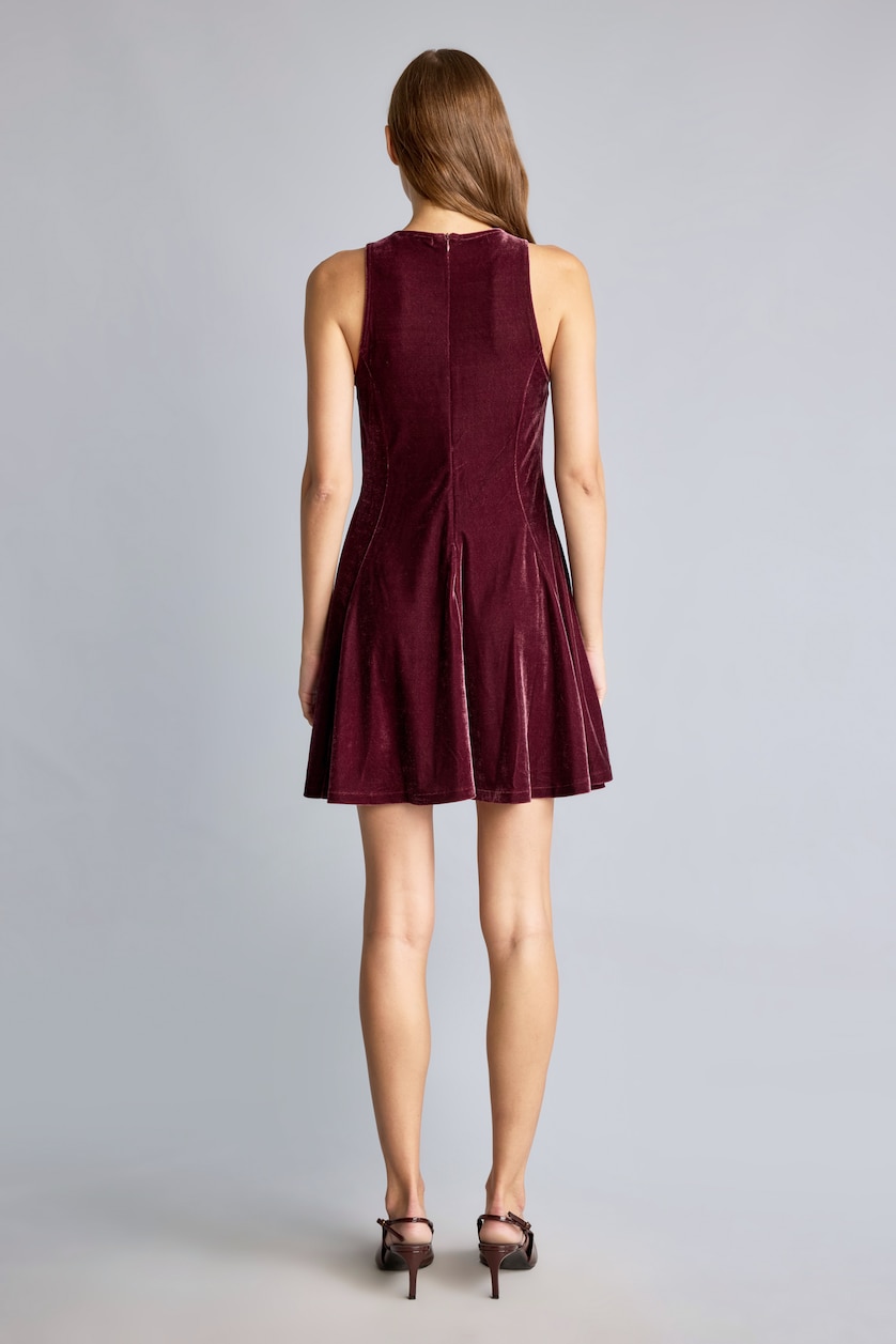 WOMAN Bordeaux Flared Fit Short Sleeve Velvet Mini Dress