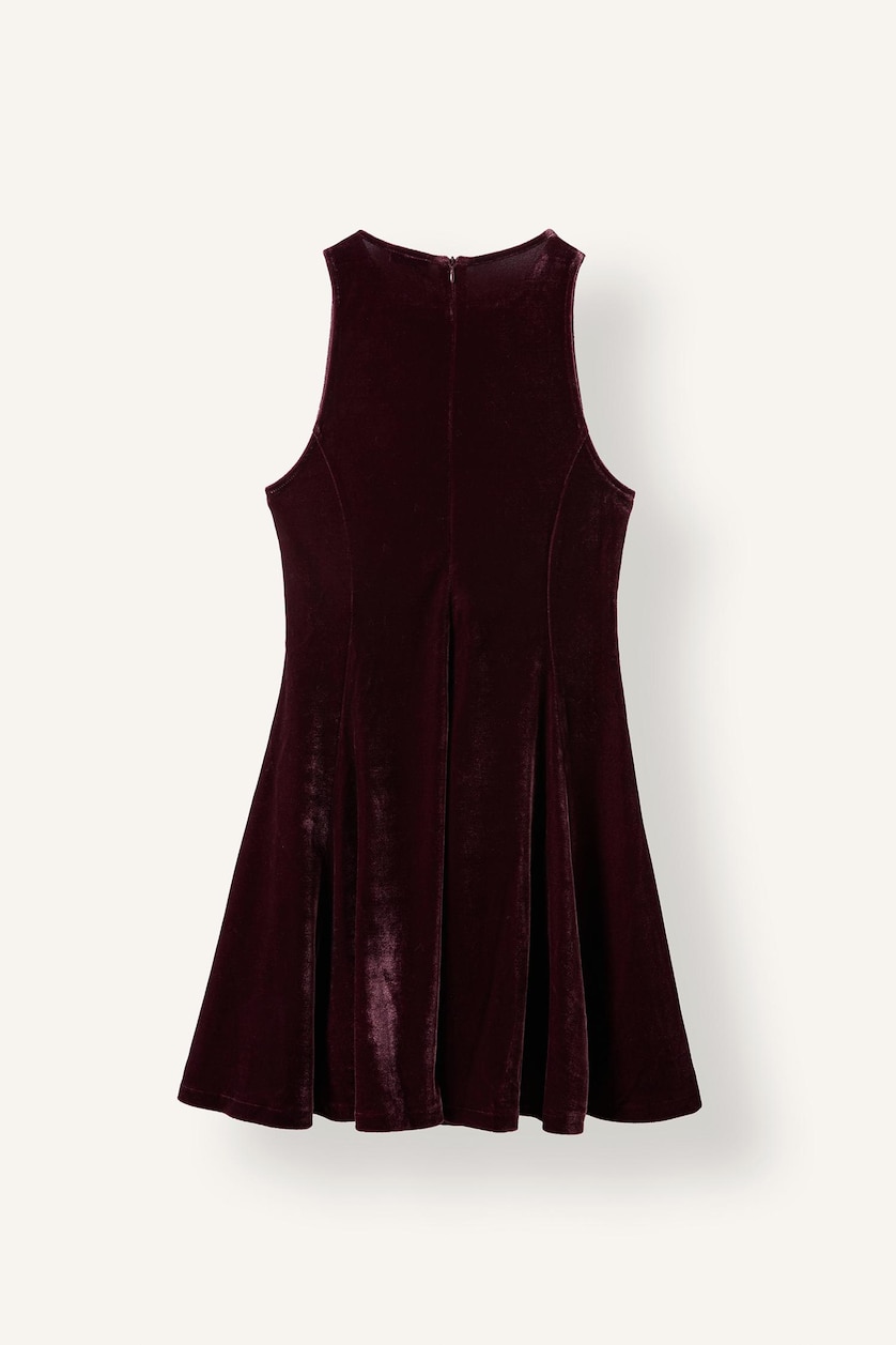 WOMAN Bordeaux Flared Fit Short Sleeve Velvet Mini Dress