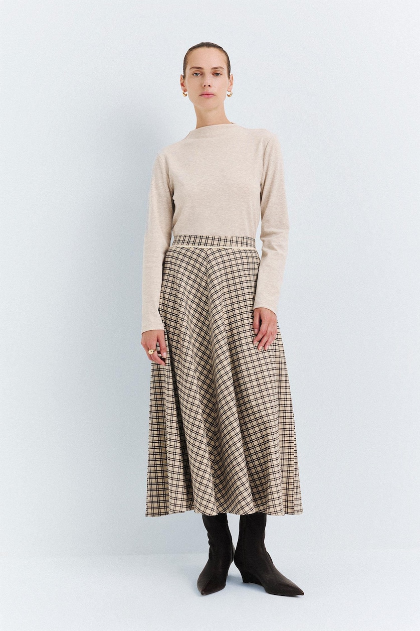 نساء Doğal Bej Slim Fit Ribana Long Sleeve Tunic