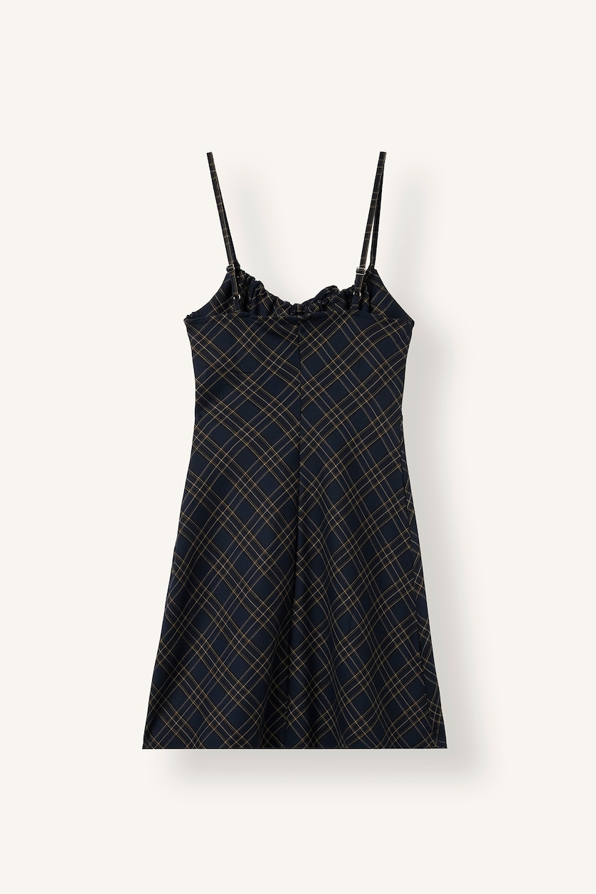 Woman NAVY Crew Neck Plaid Sleeveless Mini Dress