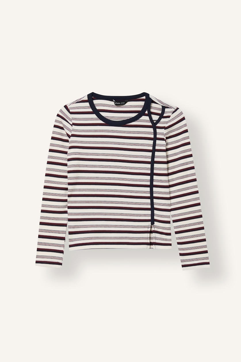 GIRLS & TEENS NAVY Girl Long Sleeve Ribbed Striped Shoulder Detail T-shirt