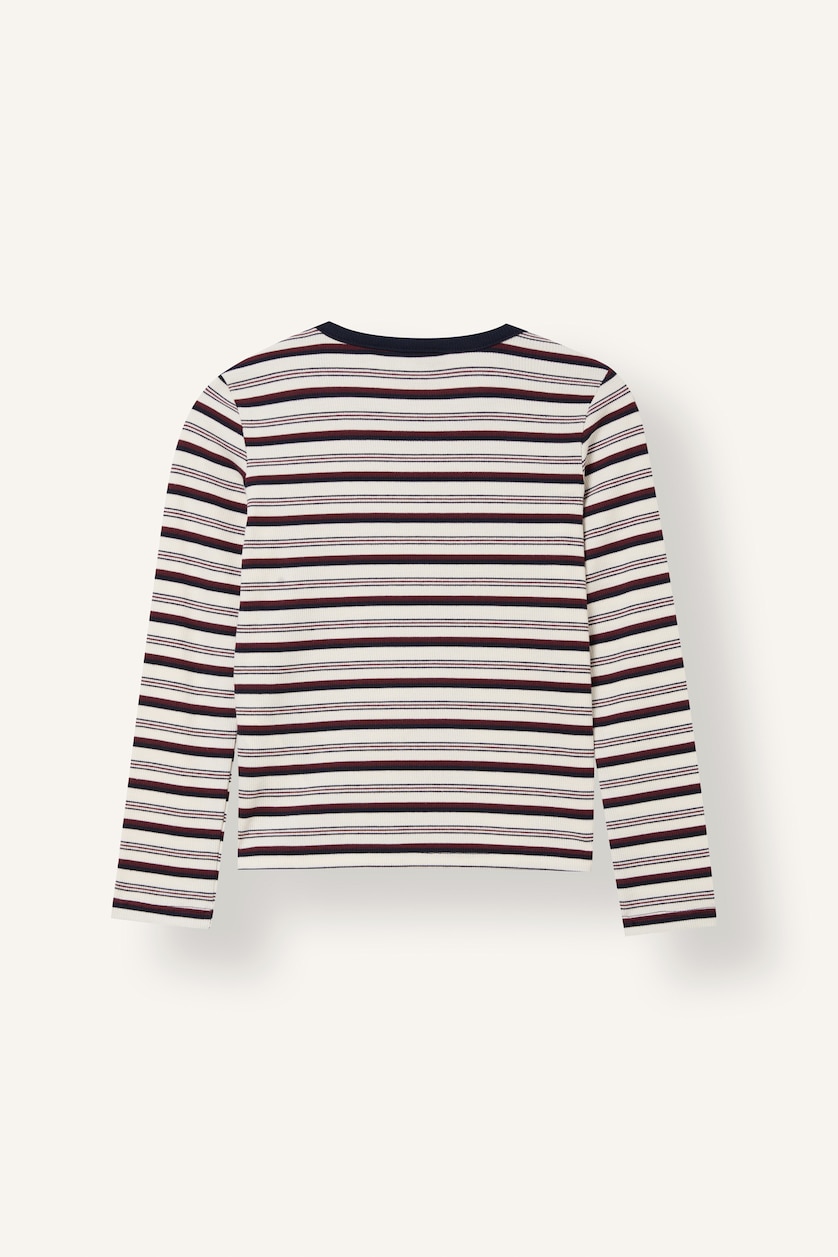 GIRLS & TEENS NAVY Girl Long Sleeve Ribbed Striped Shoulder Detail T-shirt