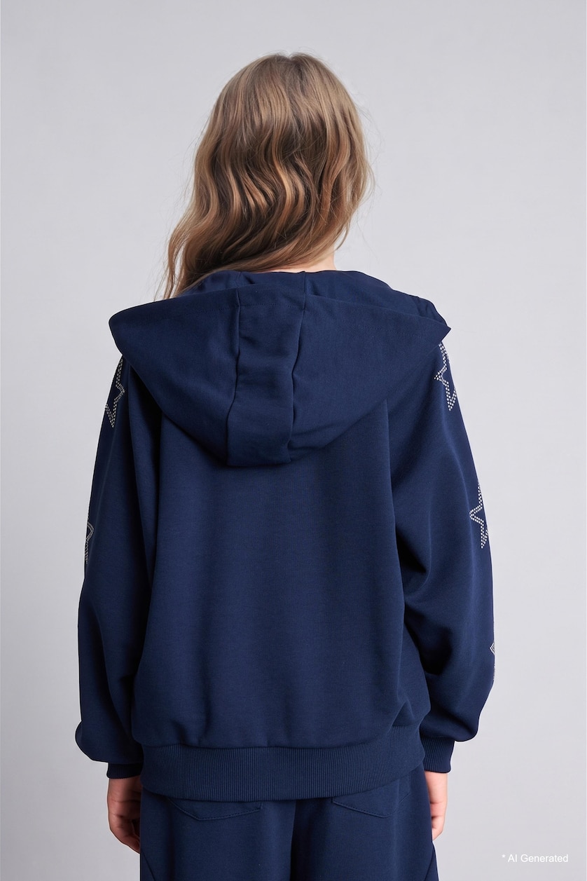 FILLES Marin Gilet sweat à capuche et fermeture zippée avec détails étoiles pour fille