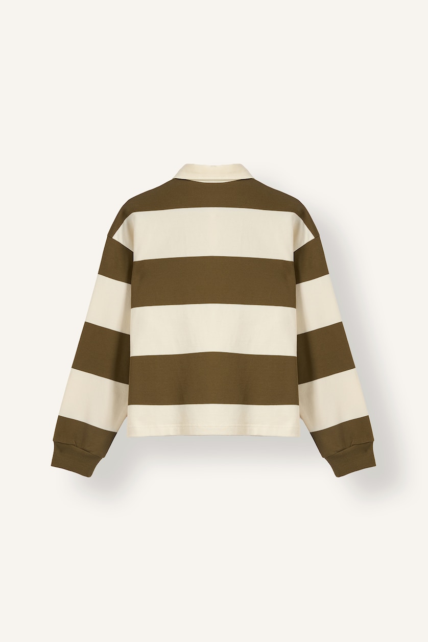 Kadın Kum Long Fit Polo Yaka Çizgili Sweatshirt