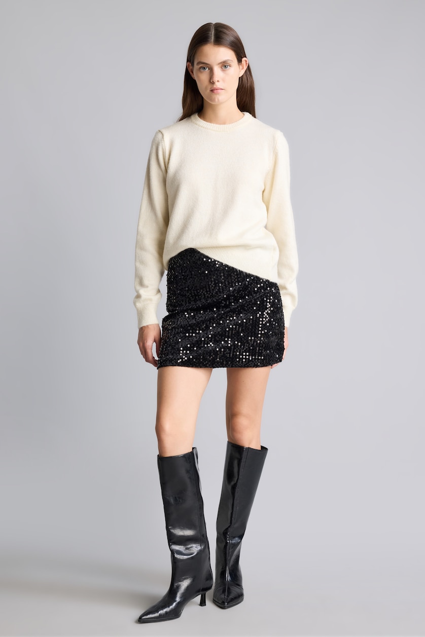 نساء أسود Flared Fit Regular Waist Sequin Mini Skirt