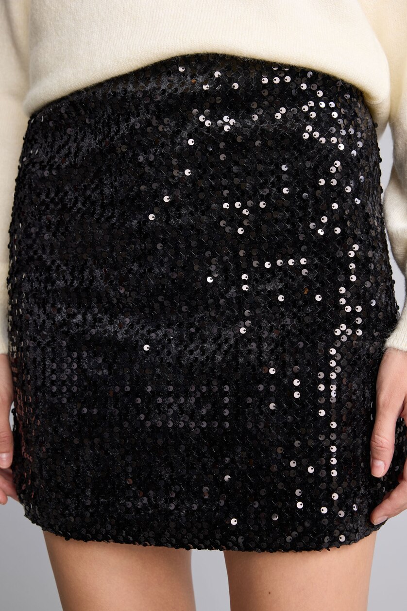 نساء أسود Flared Fit Regular Waist Sequin Mini Skirt