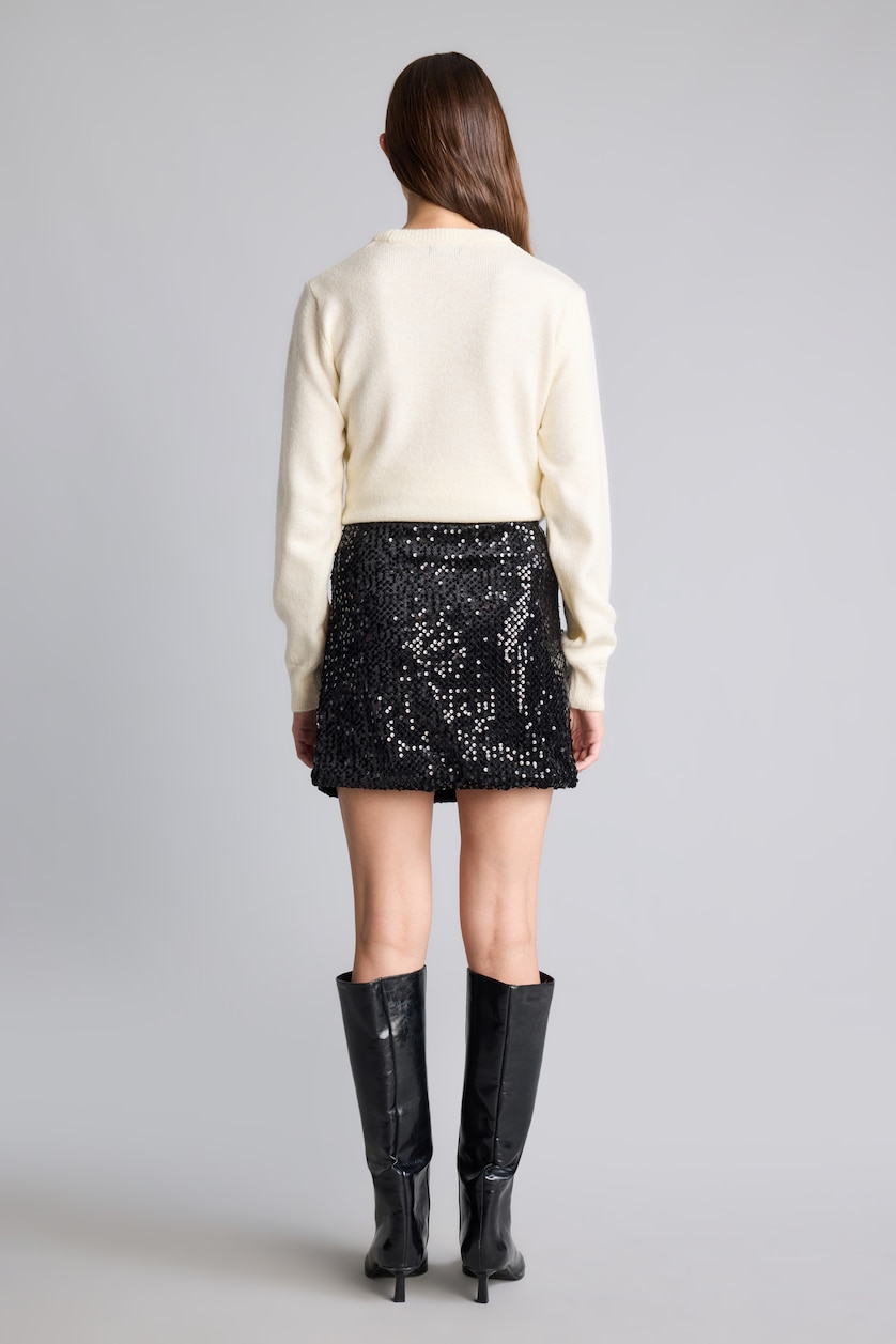 نساء أسود Flared Fit Regular Waist Sequin Mini Skirt