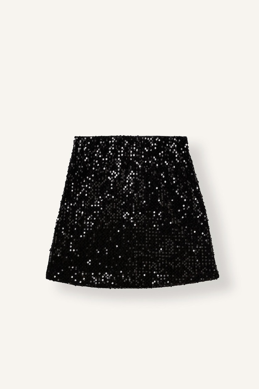 نساء أسود Flared Fit Regular Waist Sequin Mini Skirt