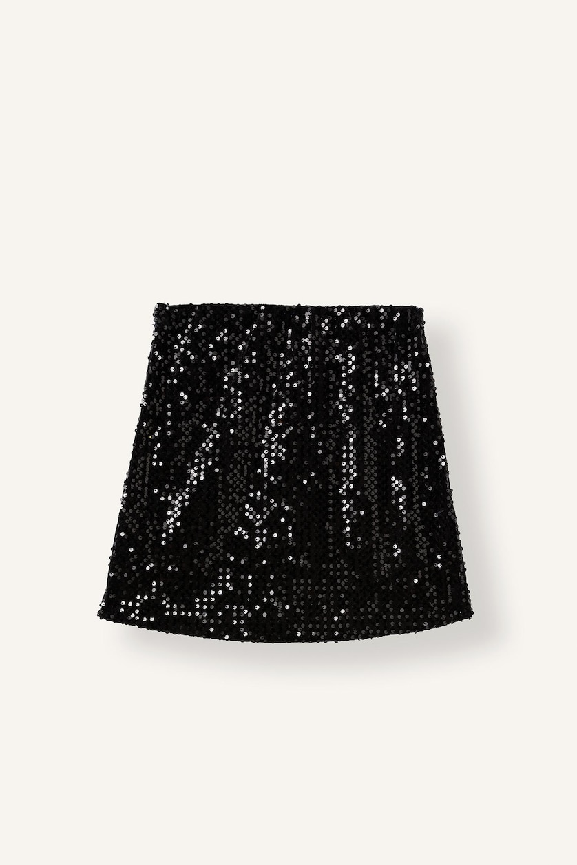 نساء أسود Flared Fit Regular Waist Sequin Mini Skirt