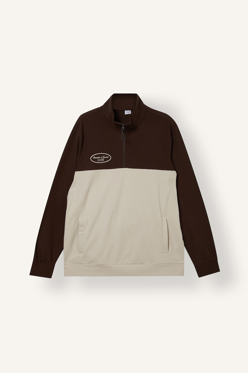 Erkek Kahve Standart Fit Yarım Fermuarlı Polar Sweatshirt