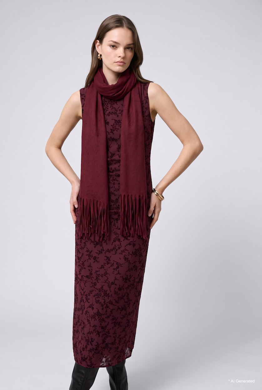 WOMAN Bordeaux سكارف حريمي مكشكش
