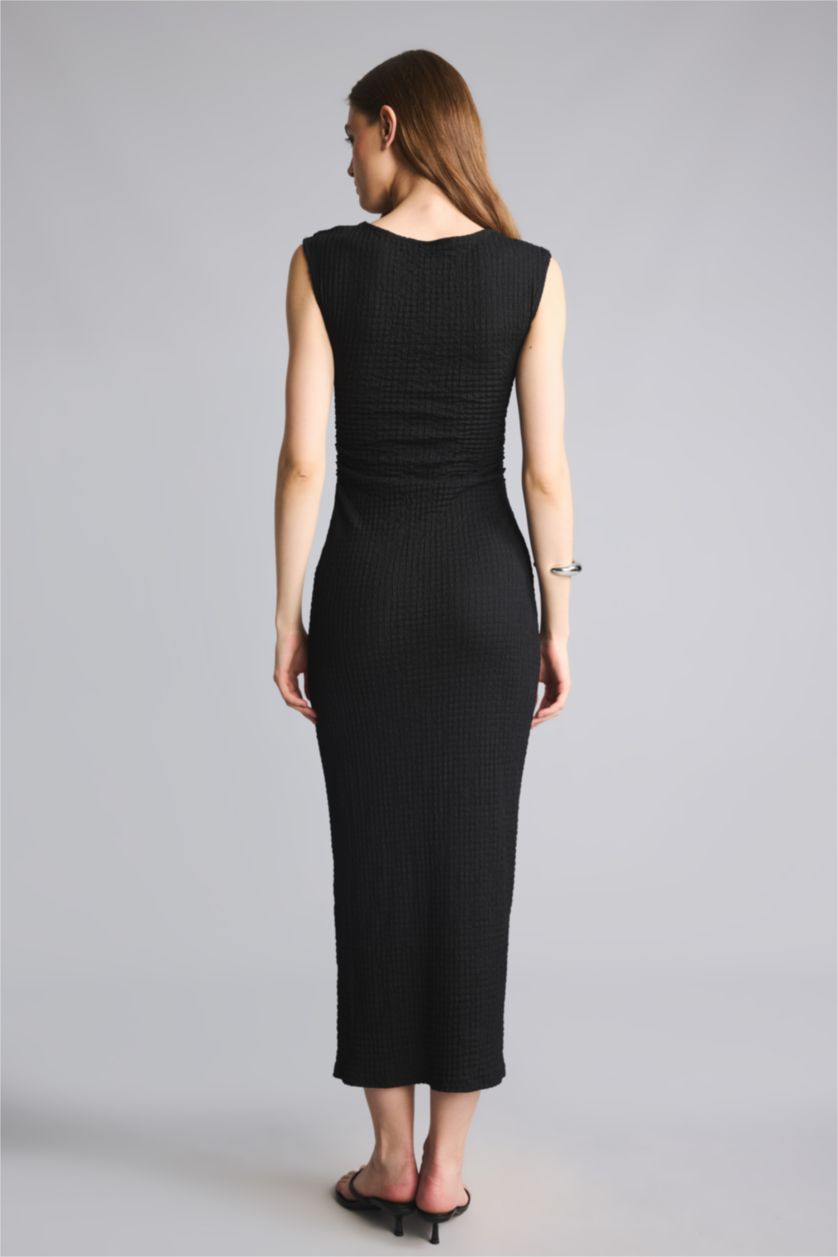 Kadın Siyah Bodycon Vücudu Saran Midi Elbise