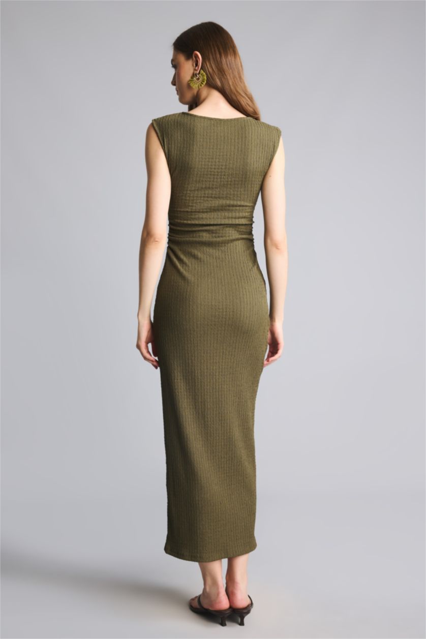 Kadın Açık Haki Bodycon Vücudu Saran Midi Elbise